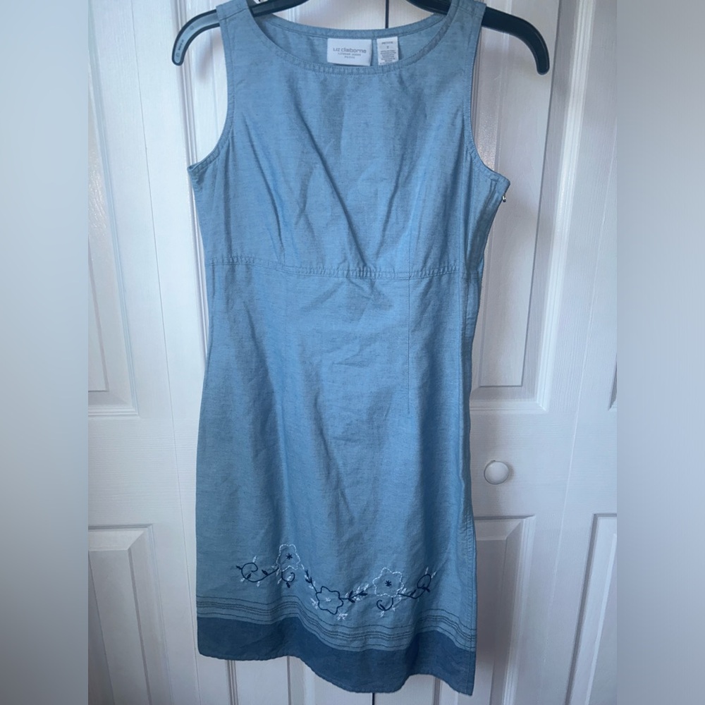 NWOT Vintage Liz Claiborne Blue Summer Dress US Petite 2